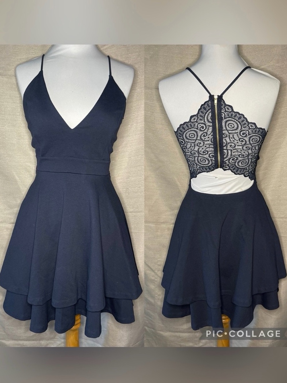 Windsor Navy V-Neck Lace-Back Homecoming Dress